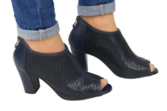 Obuwie Damskie Botki peep toe skóra naturalna Granat Łuska 957 ElitaBut