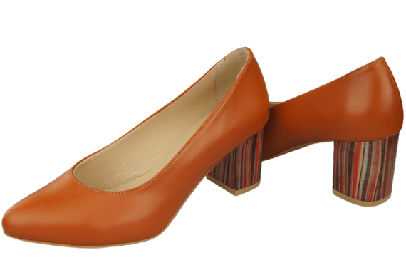 Obuwie Damskie Czółenka Rude Skóra naturalna z Ozdobnym Obcasem 157 ElitaBut