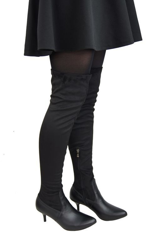 Niska Szpilka Obuwie Kozaki Damskie za kolano rozciągliwy strecz 963 N ElitaBut