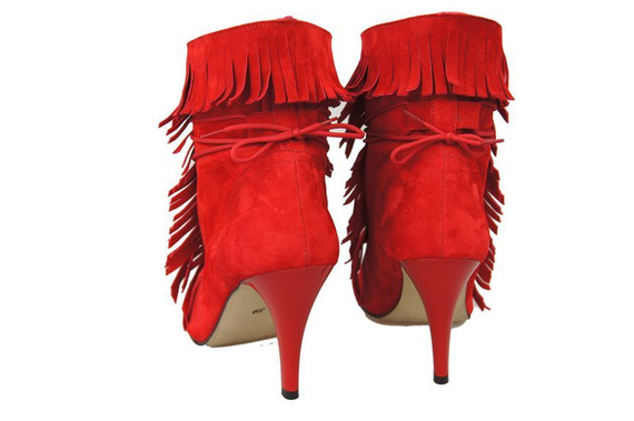 Obuwie Damskie Botki peep toe skóra naturalna zamszowa Czerwone 964 ElitaBut