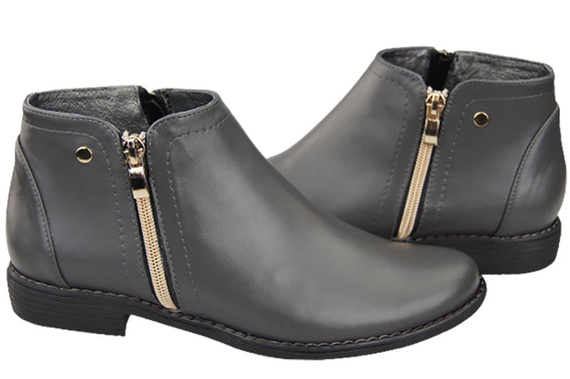 Wiosna Obuwie Damskie Botki skóra naturalna Grafitowe 872 ElitaBut