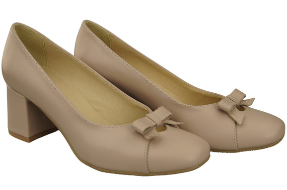 Women's Pumps with a Bow, Natural Leather and Low Heel 203 ElitaBut