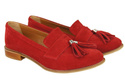 Obuwie Mokasyny Damskie Skóra Naturalna Welurowa Czerwone 134 ElitaBut