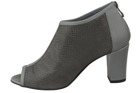 Obuwie Damskie Botki peep toe skóra naturalna Popiel Łuska 957 ElitaBut