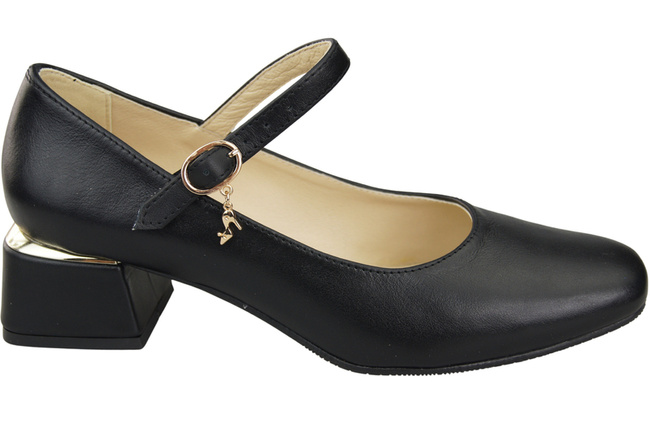 Obuwie Damskie Czółenka z Paskiem Czarne Skóra naturalna 202 ElitaBut