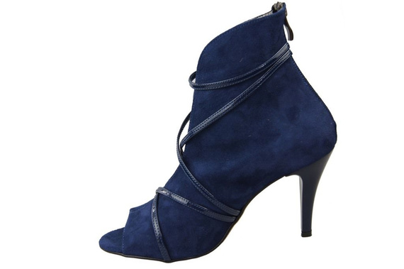 Obuwie Botki Damskie Peep Toe Skóra Naturalna Zamszowa Granatowe 107 ElitaBut