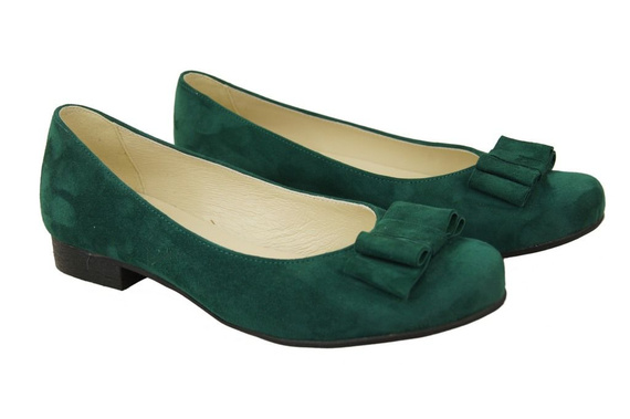 Obuwie Damskie Baleriny Malachitowy skóra naturalna Zamszowa 126 ElitaBut