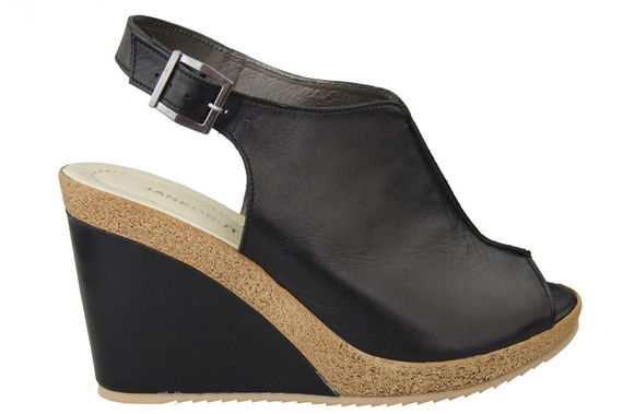 Obuwie Sandały Damskie Koturna skóra naturalna Czarne 992 ElitaBut