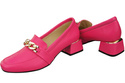 Obuwie Damskie Neonowy Róż z Ozdobnym Łańcuchem Czółenka  Mokasyny Skóra naturalna 193  ElitaBut