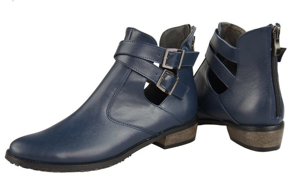 Obuwie Botki Damskie skóra naturalna Granatowe 931 ElitaBut