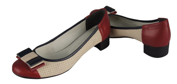 Obuwie Damskie Czółenka skóra naturalna Czerwone Beżowe 732 ElitaBut