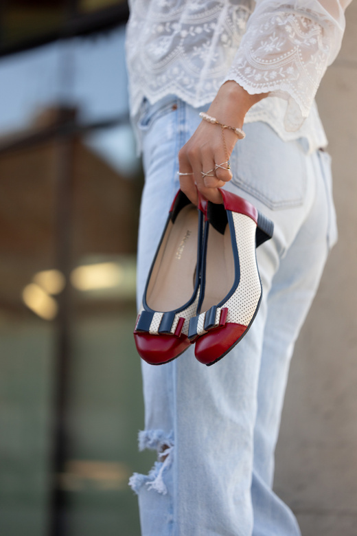 Obuwie Damskie Czółenka skóra naturalna Czerwone Beżowe 732 ElitaBut