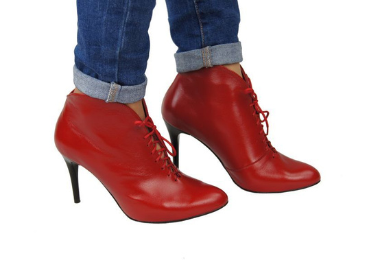 Obuwie Botki Damskie Czerwone Wiosna / Jesień skóra naturalna 955 ElitaBut