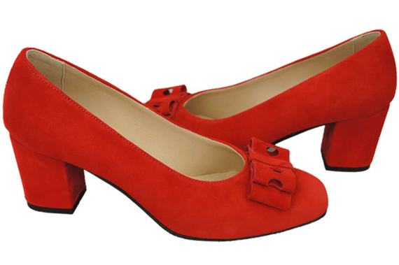 Obuwie Damskie Czółenka Czerwone Skóra naturalna zamszowa 163 ElitaBut