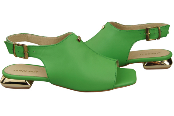 Wygodne Obuwie Damskie Sandały Limonkowe Płaski Złoty Obcas Skóra naturalna 207 ElitaBut