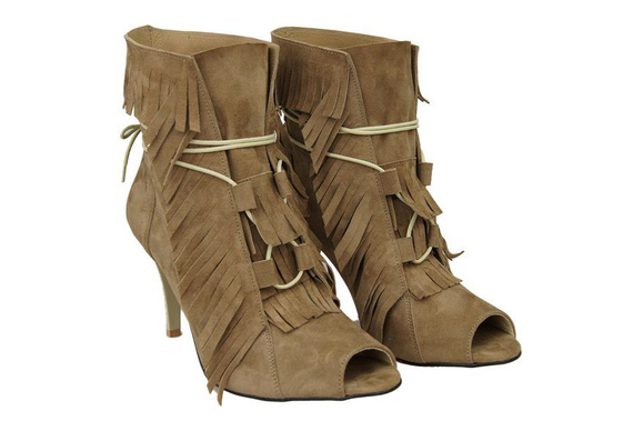 Obuwie Damskie Botki peep toe skóra naturalna zamszowa Cappuccino 964 ElitaBut