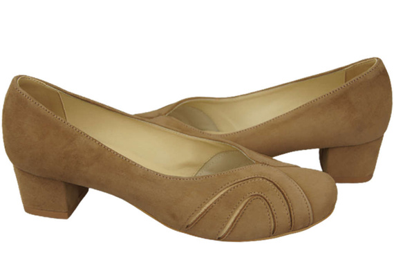 Obuwie Damskie Czółenka skóra naturalna zamszowa Oliwkowe 786 Z ElitaBut