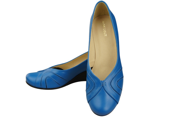 Buty na Koturnie Niebieskie Czółenka Damskie z Naturalnej Skóry 828 ElitaBut