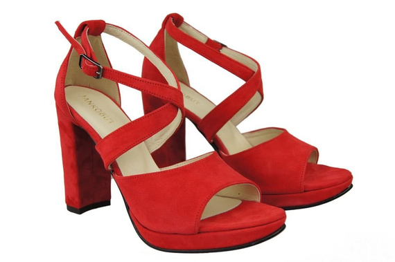 Obuwie Damskie Sandały Czerwone skóra naturalna Zamszowa 114 ElitaBut