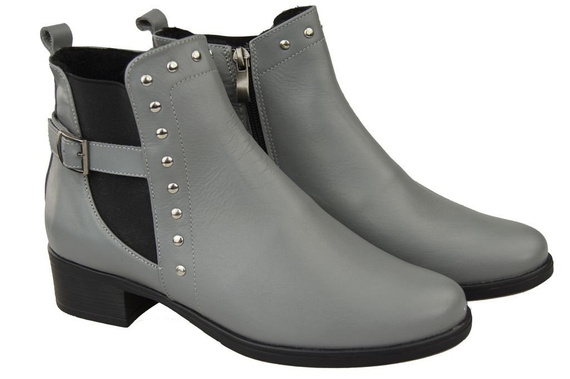 Obuwie Botki Damskie Wiosna/Jesień Skóra Naturalna Popielate 136 L ElitaBut