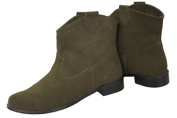 Obuwie Botki Damskie Wiosna / Jesień skóra naturalna welurowa Butelkowy 132 L ElitaBut