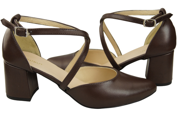 Elegant Leather Sandals with Open Sides on a Stable Heel 218 ElitaBut