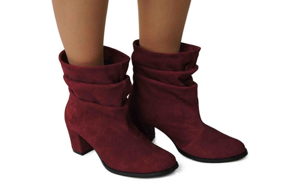 Obuwie Damskie Botki skóra naturalna Bordowe 986 ElitaBut