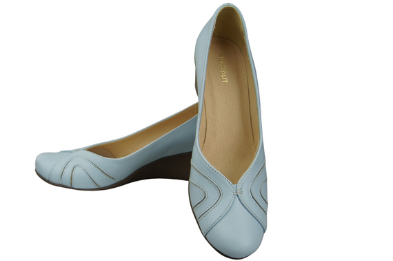Buty na Koturnie Jasny Błękit Czółenka Damskie z Naturalnej Skóry 828 ElitaBut