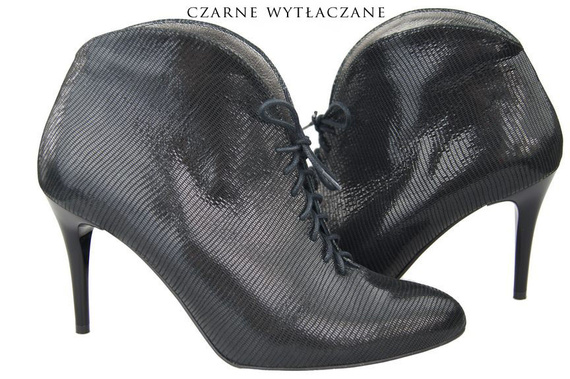 Obuwie Botki Damskie Wiosna / Jesień skóra naturalna Czarne Wytłaczane 955 ElitaBut