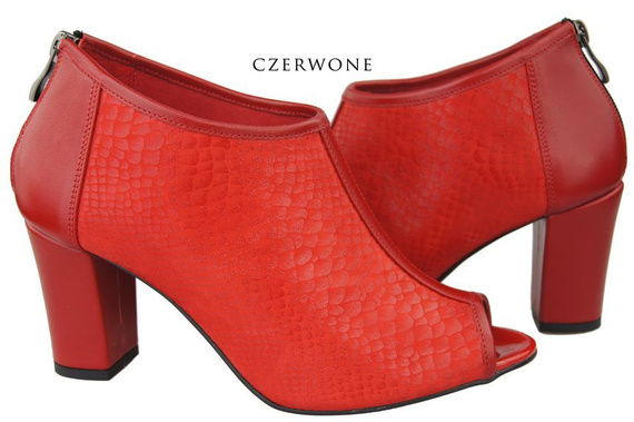 Obuwie Damskie Botki peep toe skóra naturalna Czerwone Łuska 957 ElitaBut