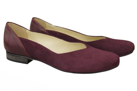 Obuwie Baleriny Damskie skóra naturalna Bordowe 984 ElitaBut
