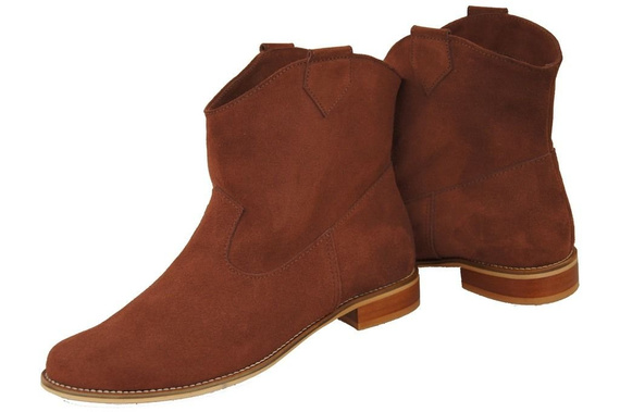 Obuwie Botki Damskie Wiosna / Jesień skóra naturalna welurowa Kasztanowe 132 L ElitaBut