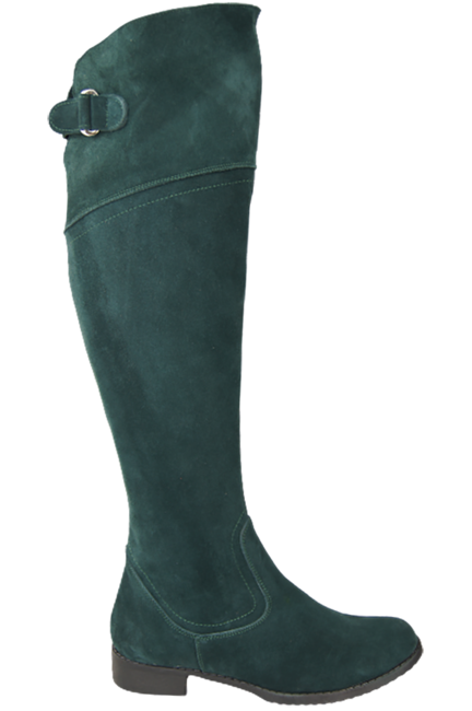 Obuwie Kozaki Damskie Malachitowe Oficerki Muszkieterki Wysokie za kolano skóra naturalna Welurowa 154 ElitaBut