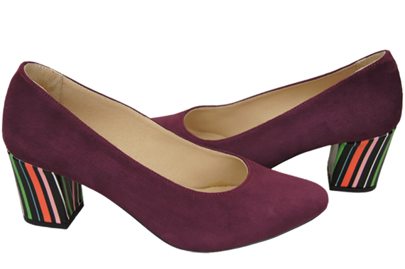 Obuwie Damskie Czółenka Bordowe Skóra naturalna zamszowa Ozdobny Obcas 158 Z ElitaBut