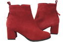 Botki Damskie Bordowe ze Skóry Naturalnej Welurowej na Stabilnym Słupku z Zamkiem 224 ElitaBut