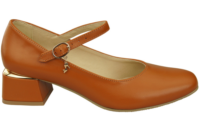 Obuwie Damskie Czółenka z Paskiem Rude Skóra naturalna 202 ElitaBut