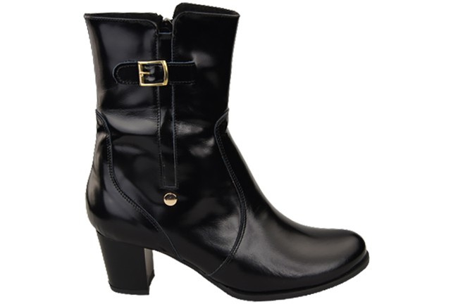 Obuwie Botki Damskie Czarne Błyszczące Ocieplane skóra naturalna 882 Z ElitaBut