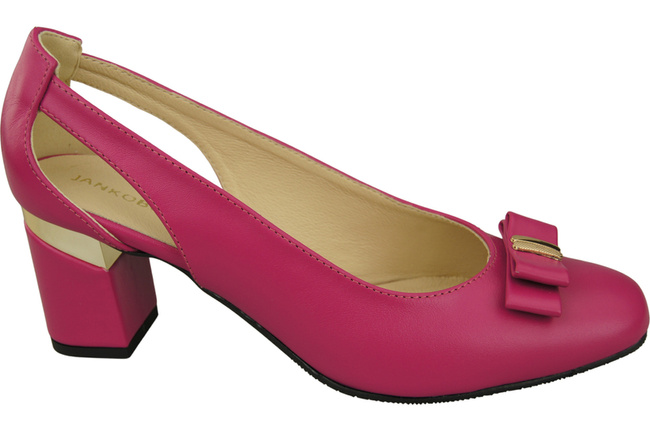 Buty Czółenka Damskie Purpurowe z Naturalnej Skóry z Ozdobnym Obcasem 199 ElitaBut