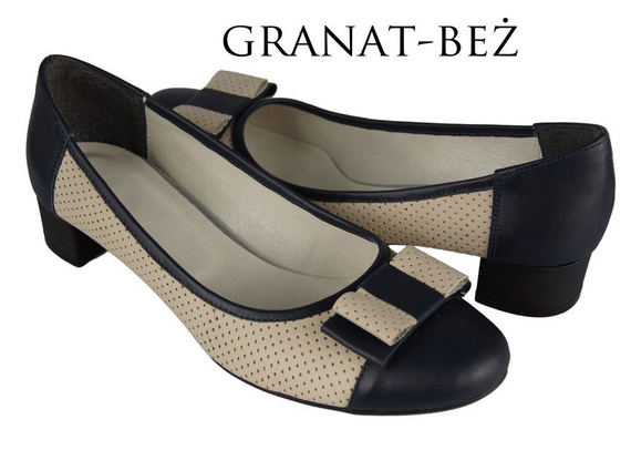 Obuwie Damskie Czółenka skóra naturalna Grantowe Beżowe 732 ElitaBut