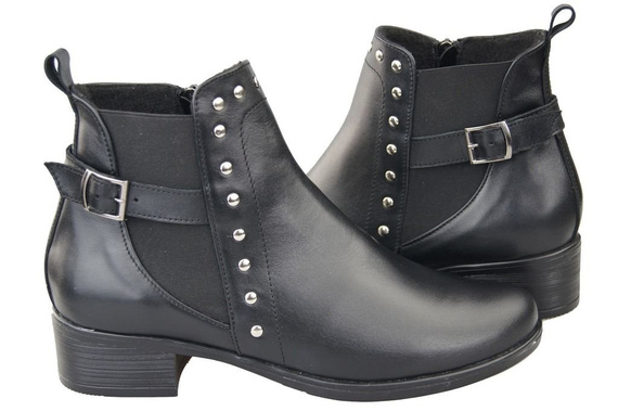 Obuwie Botki Damskie Skóra Naturalna Czarne 136 ElitaBut