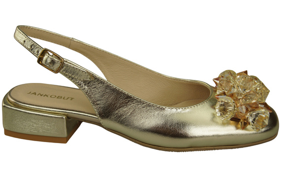 Obuwie Damskie Sandały Złote z Kryształkami Skóra naturalna 215 ElitaBut