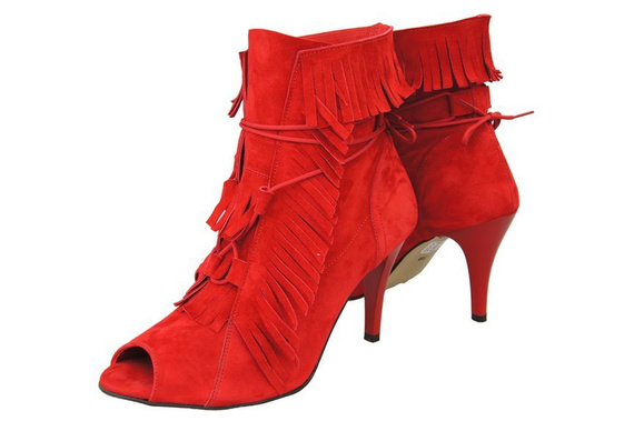 Obuwie Damskie Botki peep toe skóra naturalna zamszowa Czerwone 964 ElitaBut