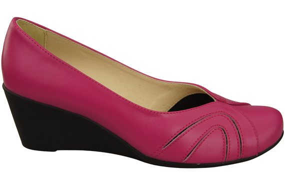 Buty na Koturnie Purpurowe Czółenka Damskie z Naturalnej Skóry 828 ElitaBut