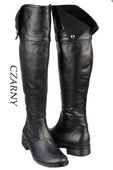 Obuwie Kozaki Damskie Oficerki Muszkieterki Wysokie cholewka za kolano   skóra naturalna Czarne 803 ElitaBut