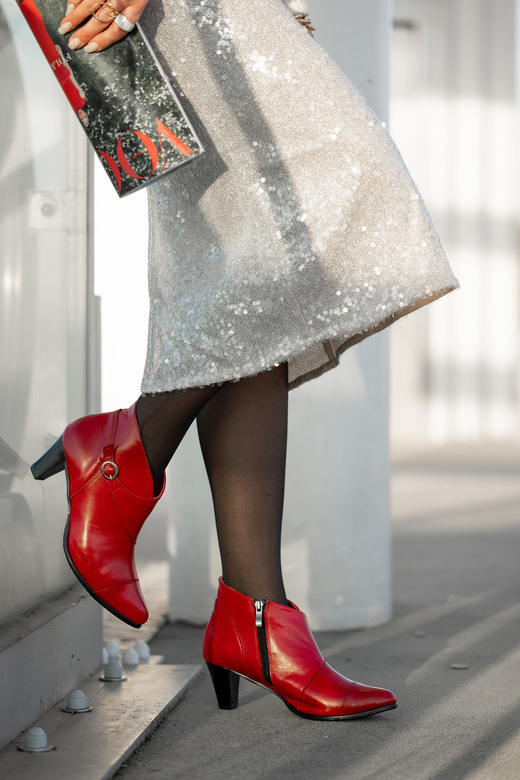 Obuwie Botki Damskie zima skóra naturalna Czerwone 100 Z ElitaBut