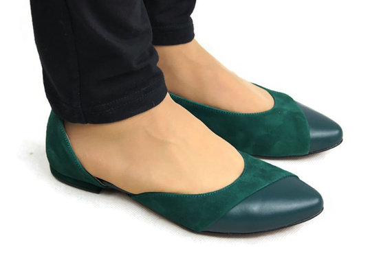 Obuwie Damskie Baleriny Malachitowe skóra naturalna Zamszowa 146 ElitaBut