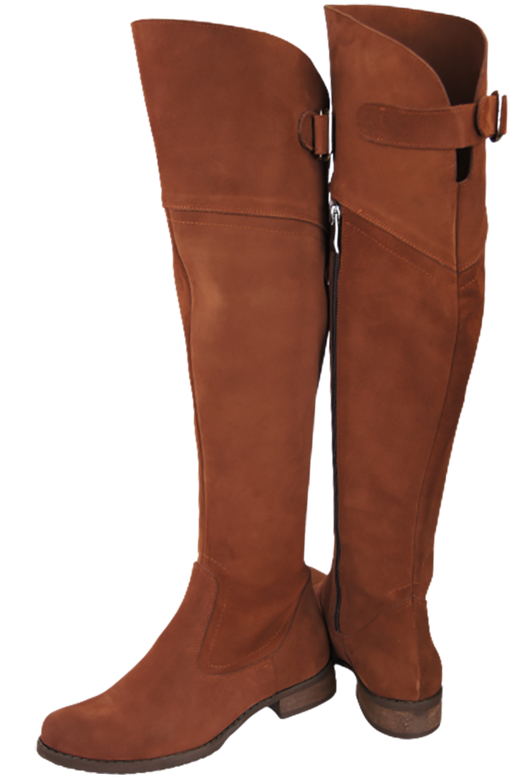 Obuwie Kozaki Damskie Kasztanowe Oficerki Muszkieterki Wysokie za kolano skóra naturalna Welurowa 154 ElitaBut