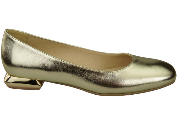 Płaskie Obuwie Damskie Czółenka Złote Ozdobny Obcas Skóra naturalna 209 ElitaBut