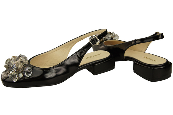 Obuwie Damskie Sandały Czarne Błyszczące z Kryształkami Skóra naturalna 215 ElitaBut