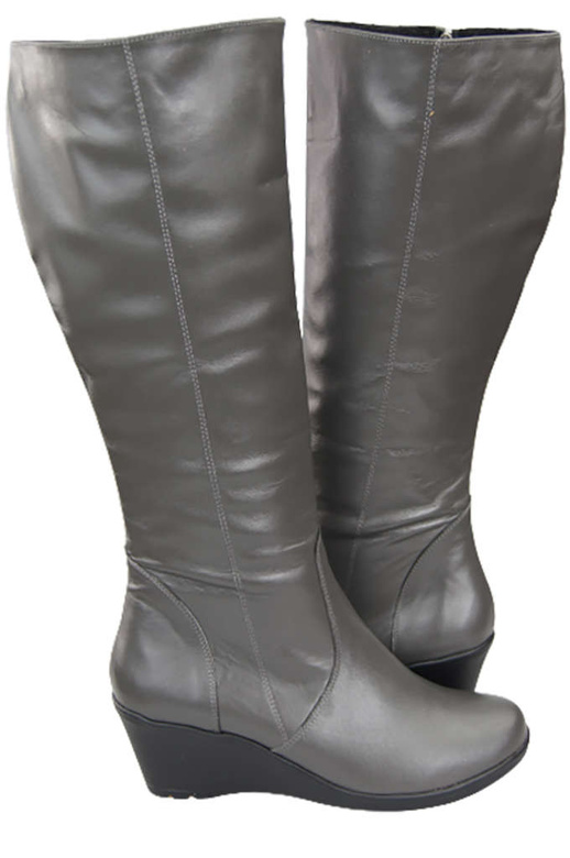 Obuwie Kozaki Damskie Koturna skóra naturalna Grafitowe 177 ElitaBut